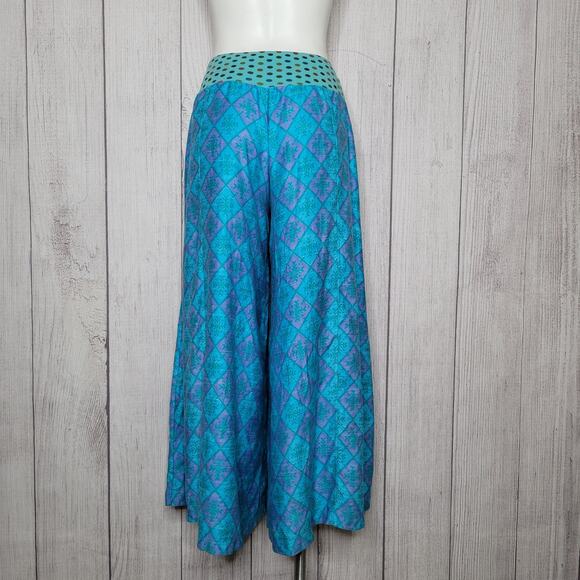 One of a kind Jil Cappuccio Blue Purple Snowflake Polka Dot Gaucho Pants - Picture 4 of 7